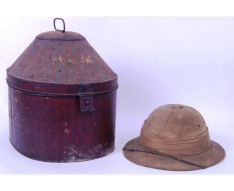 An original vintage believed military in origin hat box / tin. With notation ' HLM ' to from. Inside being a 5th Gurkha Rifle