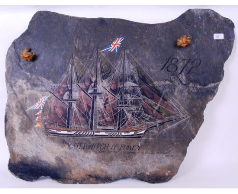 The Waterwitch Of Fowey - large hand painted slate. Signed by Anthony Seville Stan (or Star) and dated 1977. Large Cornish th