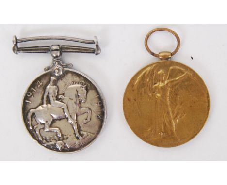 A First World War / WWI medal pair awarded to a Pte WJ Sheppard, 1498, Somerset Light Infantry. War medal and Victory medal. 