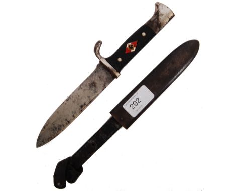An original WWII Second World War Third Reich Nazi German Hitler Youth knife / dagger. With red and white enamel swastika to 