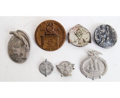 A good collection of 7x original WWII Second World War Third Reich Nazi ' tinnies .' Various forms to include; Gau-Tag, 1926-