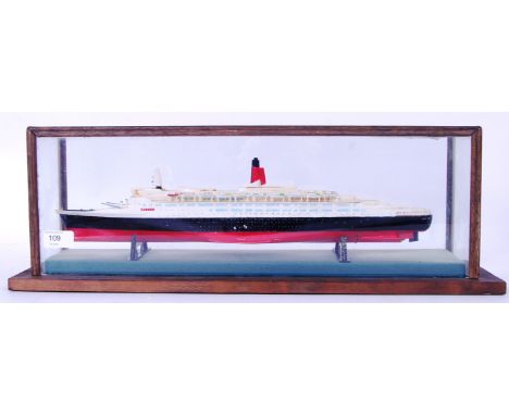 Queen Elizabeth II (QE2): a scratch-built cased model of the cruise ship launched in 1967, operated by Cunard from 1969 to 20