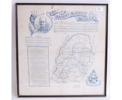 An original early 20th century Victorian map on silk of South Africa, with ' The Absent Minded Beggar ' tune printed atop. Fr