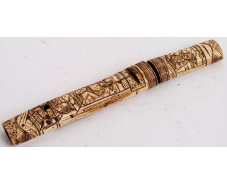 An original 19th century bone/ ivory carved oriental dagger. 24cm long.  POSTAGE: Worldwide postage / delivery available on a