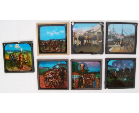 A collection of antique Magic Lantern glass slides, all of a military theme, comprising of Boer War, The Siege Of Lady Smith,