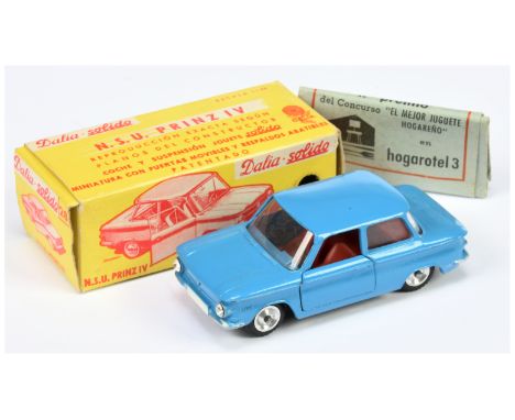 Dalia Solido No.28 NSU Prinz IV - blue body, red interior, spun aluminum hubs - Excellent Plus in Good box, there is a hole t