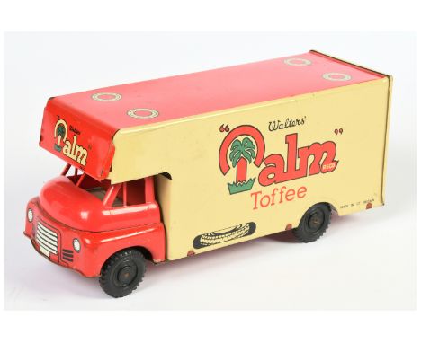 Wells Brimtoy Palm Toffee Van, mostly tinplate with the top of the cab being plastic, MISSING back door, friction powered, de