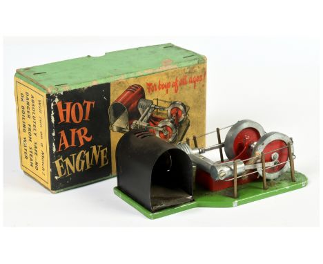 Davies Charlton Limited Hot Air Engine mounted on a cast base measuring 7" x 4" approximately with twin cylinders and 2 x 2" 