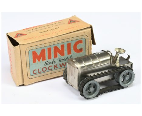 New Zealand Triang Minic Tractor, bare metal, within Fair box two flaps at one are detached but present, untested and MISSING
