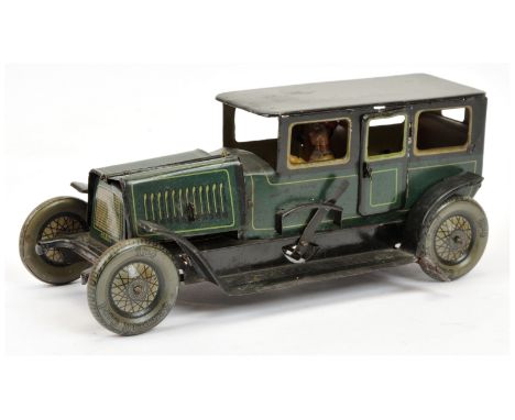 Moko Georg Adam Mangold (Gama) 1920's pre-war clockwork tinplate Limousine, dark green lithographed body with black roof and 