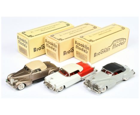 Brooklin group of American cars including (1) BRK14 1940 Cadillac V16 Convertible Coupe in metallic light beige; (2) BRK 39X 