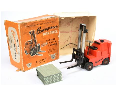 Victory Models Conveyancer Fork Truck Forklift, battery operated plastic model with metal parts, red, black rubber tyres with