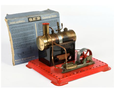 Mamod Stationary Steam Engine has been fired but does come with red perforated steel base and light green fittings, Fair to G