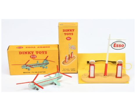 Dinky pair of models to include (1) 781 "Esso" Petrol Pump Station; (2) 715 Bristol 173 Helicopter - Excellent to Near Mint i