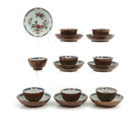 Batavianware, 18th Century, saucers are 12 cm. in diameter, chip and hairline.