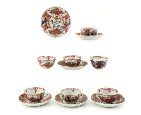 Including 7 cups and 6 saucers, polychrome and gilt decor, 18th Century, saucers are 12 cm. in diameter, in diverse condition