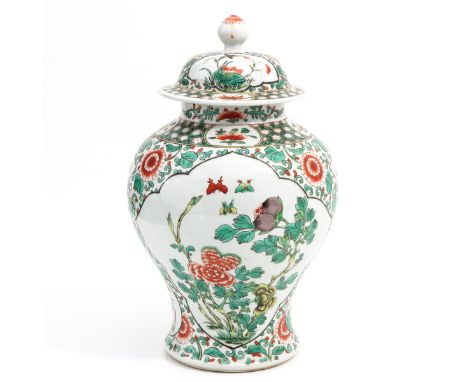 Depicting scenes in garden with flowers and butterflies, Kangxi mark, 40 cm. tall.