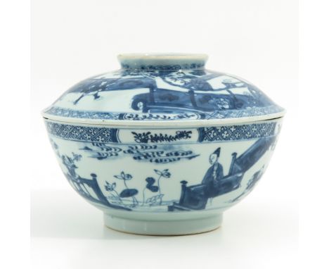 Decorated with Chinese figures in garden, marked with double ring and scroll, 20 cm. in diameter, fritting on rim.