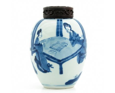 Decorated with Chinese figures in garden,Kangxi Mark, 14 cm. tall.
