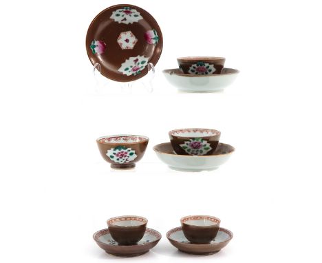 Batavianware, including 5 cups and 5 saucers, largest saucer is 12 cm. in diameter. 