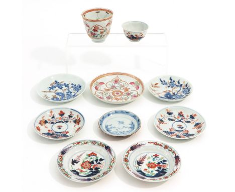 Including 2 cups and 8 saucers, in a variety of decors, largest saucer is 13 cm. in diameter, in diverse conditions.