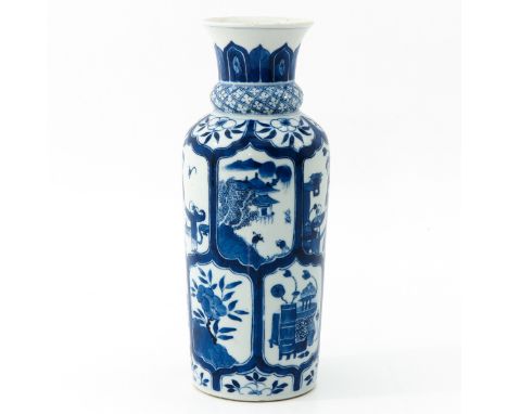 Depicting scenes with flowers, Chinese Antiquities, and Chinese figures, Kangxi mark, 27 cm. tall, rim is restored.