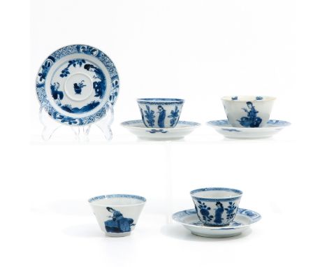4 cups and 4 saucers, including 18th Century, saucers are 10 cm. in diameter, chip.