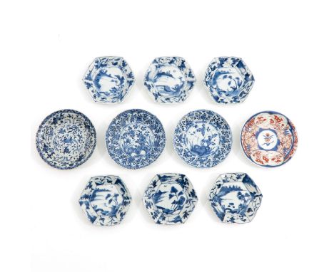 In a variety of decors and sizes, largest saucer is 13 cm., including Kangxi Mark and Period, in diverse conditions.