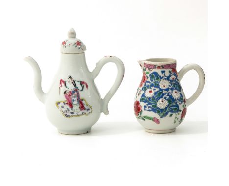 Famille Rose decors, pitcher is 13 cm. tall. 