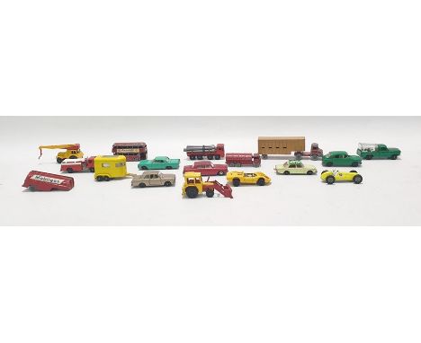 Assortment of Matchbox and other models to include Matchbow No.43 Pony Trailer with two ponies, Matchbox No.25 Ford Cortina, 