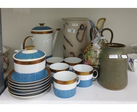 20th century Polish porcelain part coffee set&nbsp;comprising teapot, cups, saucers, sugar bowl and milk jug, two Studio pott