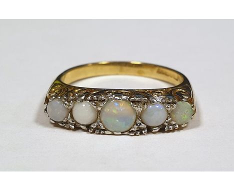 Five stone opal 9 ct gold dress ring