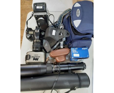 Mamiya c33 camera, Nikon D70 plus lenses, Samsung Digimix. Prinz Galaxy telephoto lens, four lenses in camera bag etc. more l