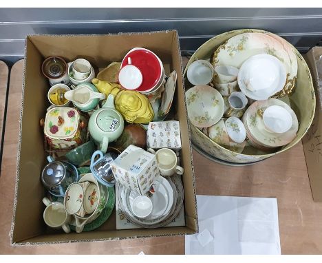 One box of mixed ceramics including yellow teapot in the form of the Old Lady who lived in a Shoe, other children's tableware