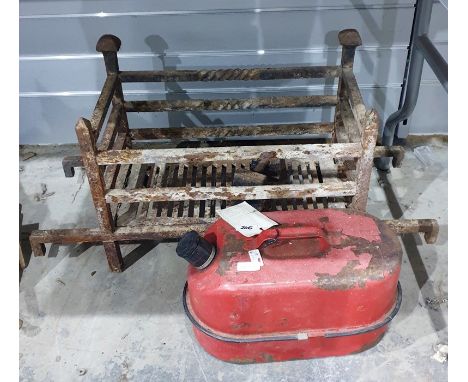 Vintage petrol can, a 7lb weight and a cast iron fire grate (3) 