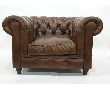 John Lewis brown leather button-back armchair