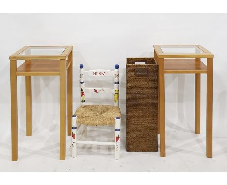 Pair of side tables, a child's chair and a stick stand&nbsp;(4)