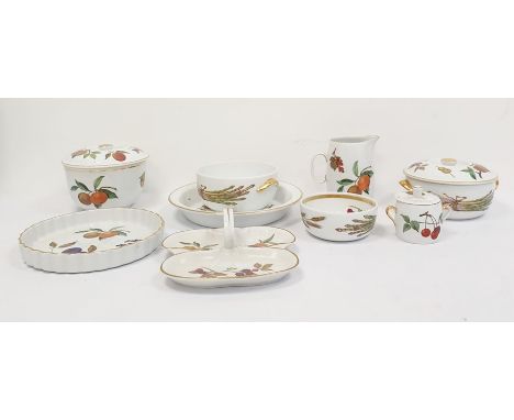 Royal Worcester oven-to-tableware, Evesham pattern, tureens and covers, a water jug, pie dish, entree dish etc