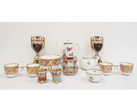 19th century continental porcelain part teaset&nbsp;with white ground decorated with gilt scrolls, together with two foreign 