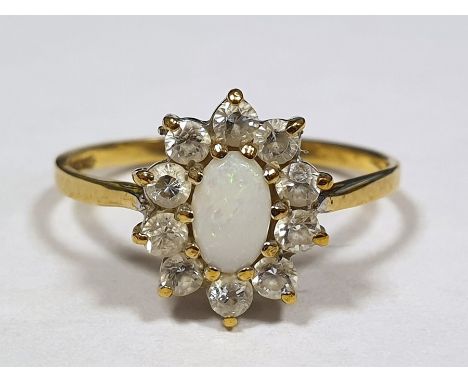 9ct gold diamond and opal cluster ring