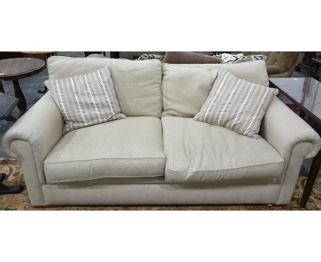 Modern cream fabric two seater sofa, with two scatter cushionsCondition Reportwidth 213 cms x 86 cms h. x 97 depth