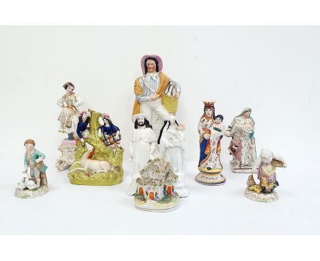 Ten assorted figures&nbsp;of figural groups&nbsp;including pair of Dresden figures of children feeding some chickens, a Quimp