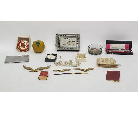 Bezique and Polish Bezique card maker's game in original box, Oriental counters, two silver pill boxes, miniature compass, po