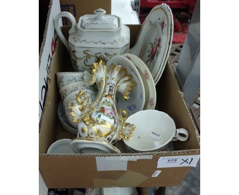 One box containing ceramic items&nbsp;including teapot and moulded and painted flower vase