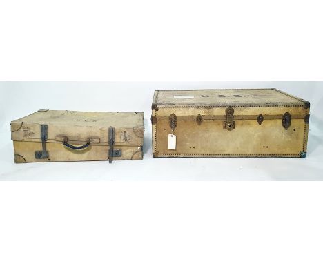 Cream leather suitcase with Finnigans label to interior and a cream leather and studded trunk with Finnigans label (2) 