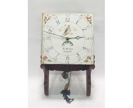 Mid 19th century 30-hour longcase clock movement mounted in a modern case, the 12" square enamelled dial painted with fruit, 