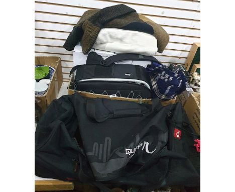 Box and bag of camera equipment&nbsp;including tripods, blankets, etc (2)