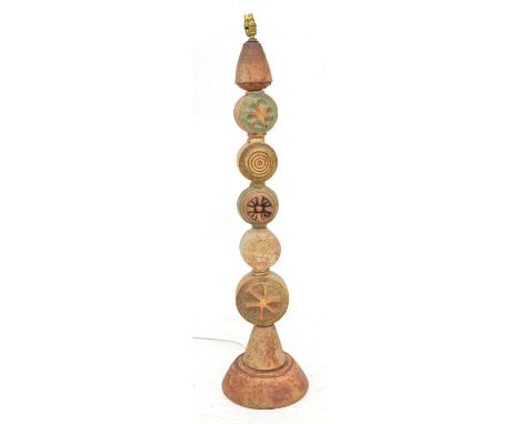 A 1970's Bernard Rooke 6 section stoneware floor standing totem lamp, stamped 'Rooke' to base, height 105cm (41.5in)Condition