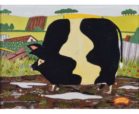 Mervyn Grist (20th/21st century) Portrait of a pig, signed, gouache.15.5cm x 20.5cm (6in x 8in)Footnote:Artists’ Resale Right