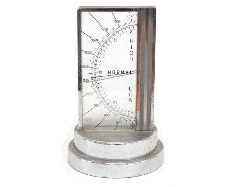 German Art Deco chrome plated desk aneroid barometer by Zeiss Ikon, manufactured by C.P. Goerz, Berlin, with a frosted glass 